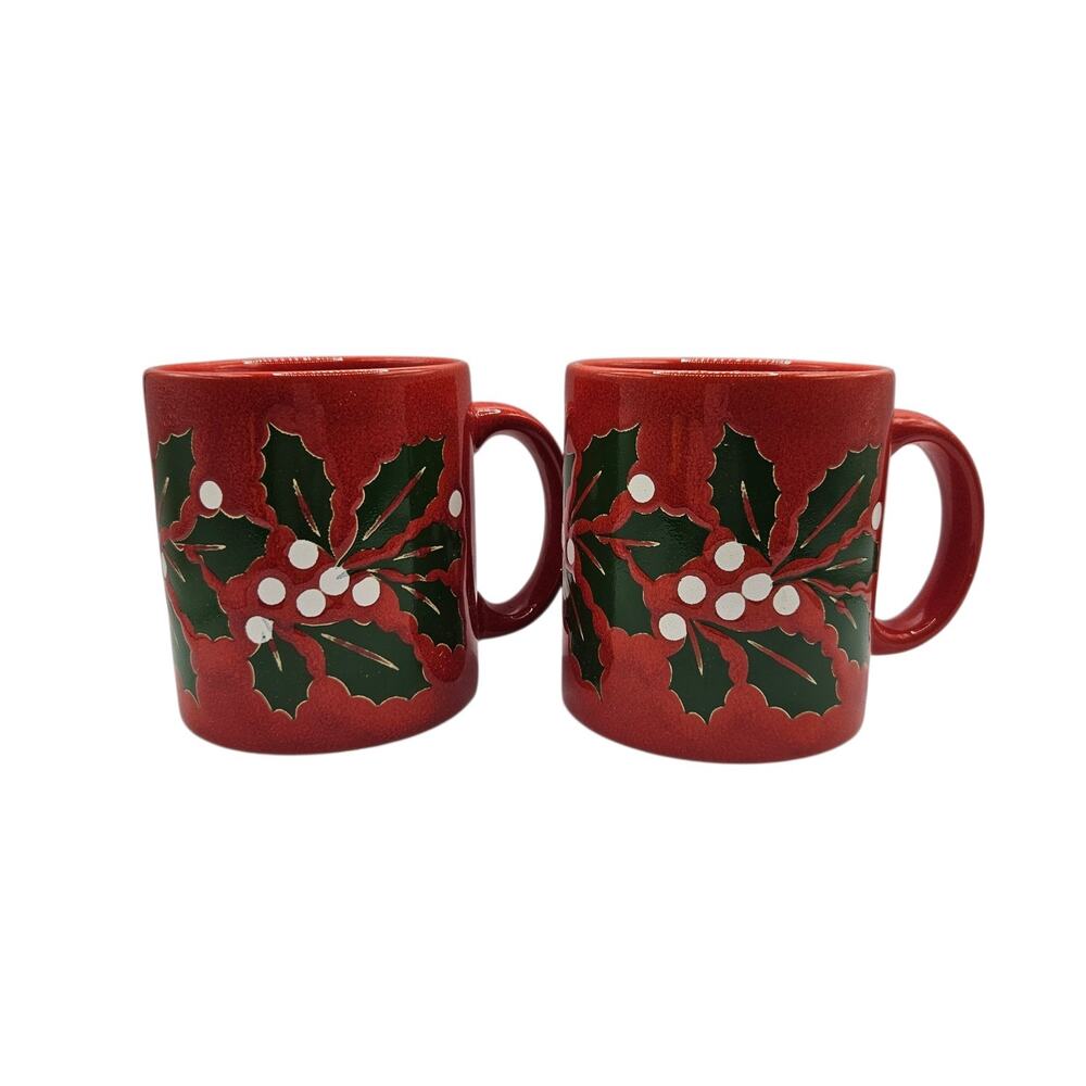 Set Of 2 Waechtersbach West Germany Red Holly Berry Christmas Tea Cup Coffee Mug